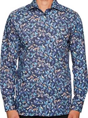 Eton Blue Multicolor Patterned Crewneck Sweater